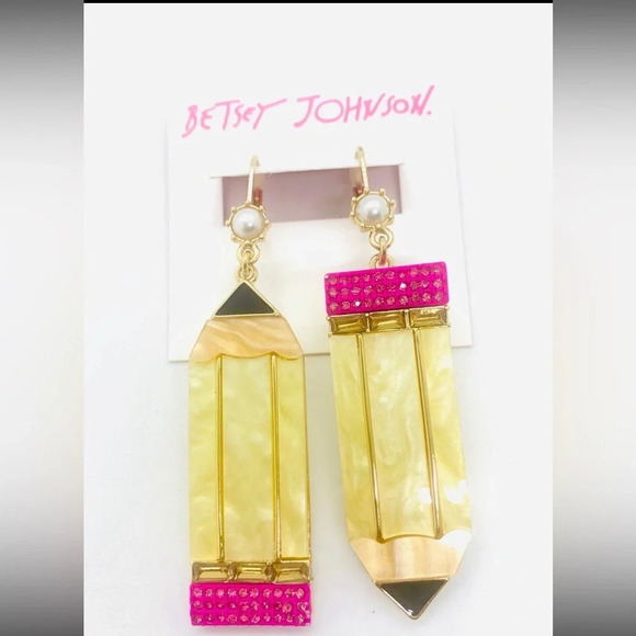 BETSEY JOHNSON Back to School Oversize Acrylic Pencil Mismatch Earrings NEW NWT - Picture 1 of 6